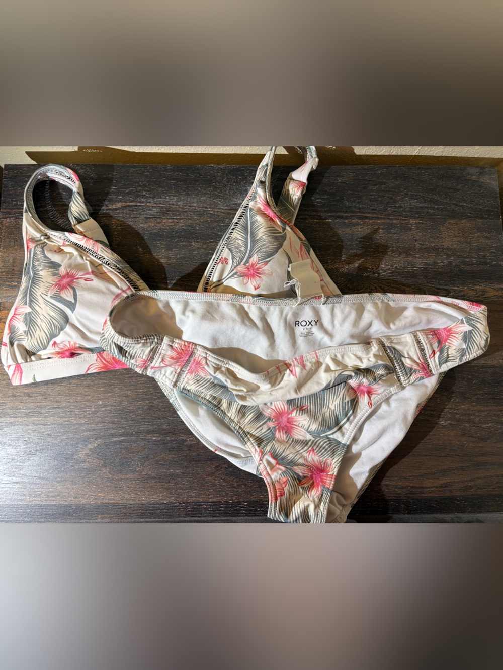 Roxy Floral One-Piece Swimsuit in Cream with Pink Flowers